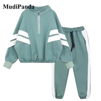 Mudipandaキッズスポーツ服秋の女の子服のためのトラックスーツ縞模様のコート+パンツ2個の10代の男の子のコスチューム220118