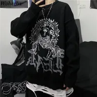 WOHERB HARAJUKU suéter mujer hombre punk streetwear jacquard impresión de punto jersey coreano moda jumper unisex otoño 201128