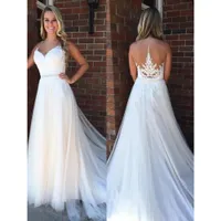 Illusion A Line Wedding Dresses O Neck Applique Sleeveless Sweep Train White Tulle Bridal Dress with Sash Vestido De Noiva Free Shipping