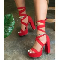 Высокий каблук 2020 Лето новых женщин сандалии бинты Solid Color Открытый Sexy Fashion Open Toe Plus Размер 43 0928