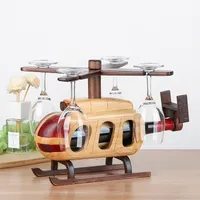 Avrupa ahşap raf şarap rafı helikopter yaratıcı hediyeler ev dekorasyonu, şarap + cam asılı raf