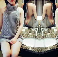 Maglione senza maniche TurtrleNECK da donna ESTICITÀ Virgin Killer Pullover Japans lavorato a maglia Sexy backless donne maglioni T200815