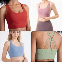 2021 Womens Yoga Outfits Tankar Yoga Bra Gym Anpassa Top Top Tops Cross Back Plast Sport Underkläder Lu Kvinnor Samla Vest Running Fitness