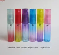 360 x 5mlグラデーションカラーガラス香水スプレーボトル女性化粧品容器小型詰め替えプラスチックキャップポータブルグッドクォタイズム