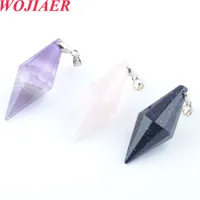 Wojiaer Unique Symmetry Pendant Necklace Cone Natural Healing Crystal Multi Faceted Pyramid Reiki Chakra Amulet Jewelry Bo916