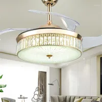 Ventilateurs électriques minimalistes de plafond minimaliste moderne Crystal de lumière LED intelligent Mute Diming