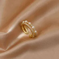 Anillos de racimo de lujo color oro simulado perla simulada para mujer cobre partido abierto conjunto 2022 moda elegante joyería regalos 221221