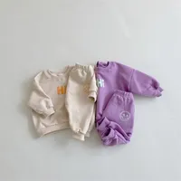 Bambino di primavera Bambino e ragazza Moda in cotone manica lunga maglione a maniche lunghe + bambini solidi pantaloni morbidi 2 pz vestiti set 220118