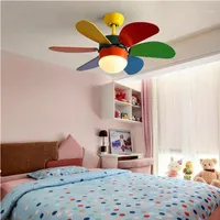 Ventiladores el￩ctricos Ventilador de techo LED con l￡mpara de ventilador ligero Decoraci￳n de dormitorio de control remoto para el habitante infantil Rainbow Child Nordic Macaron1