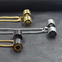Chains Dumbbell Go Fit Pendant Fitness Bodybuilding Gym Gold Black Color Crossfit Barbell Necklace Jewelry 316L Stainless Steel1
