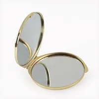 Лучшая цена двухсторонние круглые золотые складные Compact Makeup зеркало