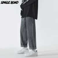Single Road Mens Leg Large JEANS BAGGY DROIT EN DENIM Pantalons HIP HOP JAPANES Streetwear Pantalons coréens pour 220218
