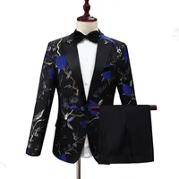 Men's Suits & Blazers Mens With Pants 2022 Black Blue Embroidery Suit Men Wedding Groom Tuxedo Stage DJ Singer Costumes