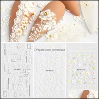 Çıkartmalar Çıkartmaları Nail Art Salon Sağlık Güzellik 5D Sticker Ürün Üç-NSional Kabartmalı Dokulu Kelebek Çiçek Dantel Düğün Tasarımları DIY