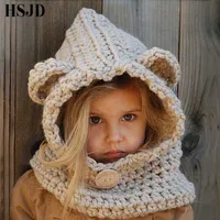 Gift 2-5 Years Baby Girls Hats Handmade Kids Winter Wrap Bear Scarf Caps Cute Autumn Children Cartoon Knitted 220108