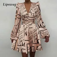 Seksi Kadın V Yaka Ipek Saten Elbise Kadınlar 2021 Bahar Uzun Kollu A-Line Mini Elbise Zarif Katı Uzun Kollu Parti Elbise Kadın Y0118