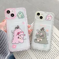 Cute Dinosaur Wallet Couple Phone Case For iPhone 13 11 12 Pro Max XS XR X 7 8 Plus SE 2020 Back Cover With Card Slot Holder