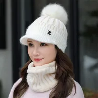 Winter knitted Beanies Hat Thick Warm Skullies Hat Female knit Letter Z Bonnet Caps Outdoor Riding Ski Sets 220118
