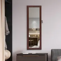 WACO Yeni Moda Takı Depolama Ayna Kabine, 43.3 inçlik Duvara monte veya Asma Takı Armoire Organizatör Kilit Brown w Raf Ayna Raf