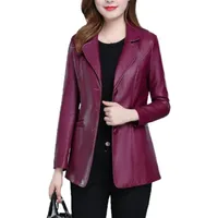 レディースレザージャケット秋春の女性のコート韓国のファッションスリムな服赤の黒の眺望en cuir femme chaqueta mujer 220106