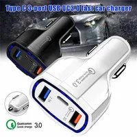 3 Ports Car Charger USB QC3.0 PD Type-C Fast Charging for iPhone 12 Mini Quick Chargers Adaptera11a09297K