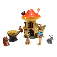 Decoraciones de jardín 6pcs Kit de hadas con champiñones en miniatura House Dog Squirrel Faderies Figurines para decoración al aire libre Ornamentos de resina 2022