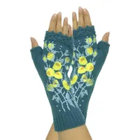 Beş Parmak Eldivenleri Kadın Örgü Uzunluk Parmaksız Sarı Çiçek Nakamı Midens X7ya1