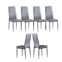 Us Stock Kitchen Furniture Light Gray Modern Minimalist Dining Chair Fireproof Leather Sprayed Metal Pipe Diamond Grid Pattern Res233t