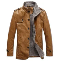 남자 재킷 Yiwa 남성 PU 옷깃 합성 가죽 자켓 비즈니스 스타일 슬림 피트 코트 탑 겨울 의류 따뜻한 두꺼운 가짜 오버코트