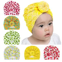 아기 수제 과일 패턴은 터번 신생아 비니 딸기 키위 수박 파파야 파인애플 인쇄 도너츠 모자 인도 모자