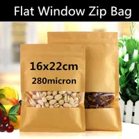 Yeni 100pcs 16cm * 22cm Kraft Kağıt Pencere Torba Daire Şeker / Kuru Gıda / Kuruyemiş / Hububat / Toz Paketleme Zip