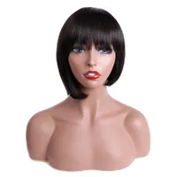 ModernShow Pixie Cut Bob İnsan Saç Peruk Kısa Düz İnsan Saç Peruk Siyah Kadınlar Için Düz Bob Peruk Makinesi Kısa Peruk Ucuz Yapılan