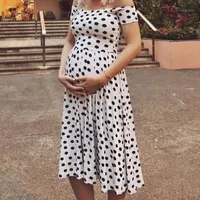Dot طباعة فساتين الأمومة بدون الكتف المرأة الحوامل الملابس 2020 فساتين الأمومة الجديدة للصور تبادل لاطلاق النار الشحن مجانا 1