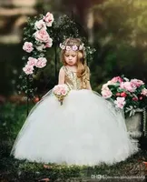 Neue Gold Pailletten Günstige Hochzeitsblume Mädchen Kleider für Land Hollow Rücken Mit Schärpen Puffy Tüll Mädchen Geburtstag Erste Kommunion Kleite