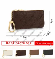 패션 키 파우치 Pochette Cles Wallet Womens Mens 갈색 꽃 체인 신용 카드 홀더 코인 지갑 미니 지갑 가방 상자