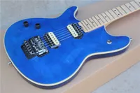 Guitarra elétrica azul canhoto de fábrica com rosas floyd, maple fretboard, flame maple folheador, pode ser personalizado como pedido