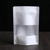 100pcs White Kraft Paper Bag With Window Frosted Zip Lock Food Snack Tea Candy Oil Water Proof Bag Packing Paper Bag