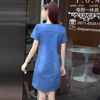 Boodinininle Korean artı beden denim elbise kadınlar için yazlık elbise düğmesi ile rahat seksi mini kot elbise 3xl y200326277q
