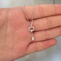100% 925 Sterling Silver Jewelry Love Key Pendant Necklace with White crystals rolo chain 18inch Valentines women's gift Y011329W