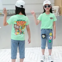 Bebek Çocuk Kızlar 2 adet Yaz Giysileri Set Tops Denim Pantolon Günlük ve Spor için Kısa Kollu Kıyafetler