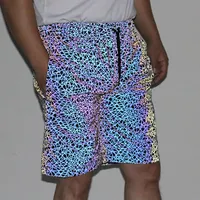 Летние моды Светоотражающие шорты мужчины Jogger короткие брюки блестящие хип-хоп напечатанные женщины короткие спортивные брюки клуб одежда плюс размер 3XL