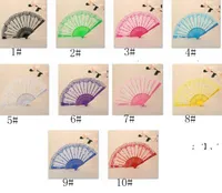 Lace Folding Dance Fan Craft Gifts Rose Flower Design Plastic Frame Silk Hand Fans HWB13733