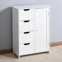 Cabinet de rangement de salle de bains blanche, armoire de sol avec étagère réglable et tiroirs