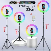 Flash Heads 33cm RGB Selfie Ring Light With Tripod Pography Lights Lamp Po Studio Video Ringlight For Youtube Live Streaming