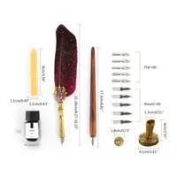 Fountain Pens Antique Dip Pen Set With 2 10 Replacement Nibs Black Ink Bottle Wax Seal Stick Ideal For Gothic Calligraphy
