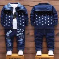 Outono crianças bebê meninos roupas moda jeans jaqueta top calças 3 pçs / sets infantil crianças casual roupas inverno tracksuits lj200831
