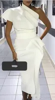 Sexy Cheap africaine gaine Cocktail Dresses une épaule Plis satin courte robes de bal robes robe de bal de robes de soirée Femmes