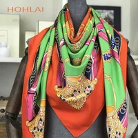 100% Silk Scarf Female Bandana Hijab Spring Autumn Square Scarves for Woman Printed Beach Shawls Cover-ups 130*130cm