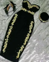 Petite robe noire Soirée algérienne Cocktail Robes d'or Arabic Or Appliques Velvet Green Robe de bal de bal Karakou Marocain Caftan Fête