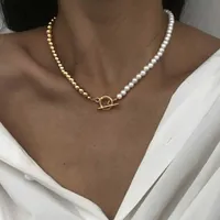2022 Hot Fashion Imitation Pearls Bead Chain Necklace Women Classic Ot Clasp Gold Color for Jewelry
